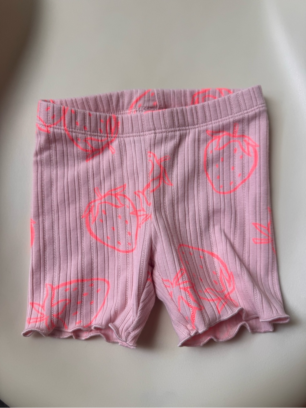 Cat & Jack Light Pink Ribbed Bike Shorts with Neon Pink Strawberry Print
